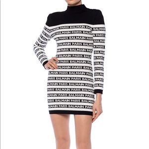 Balmain Paris Black & White Striped Long Sleeved Dress